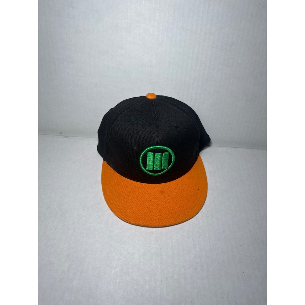 Lids 210 Fitted Hat Black Orange Green Logo Flat Brim Cap‎ Size 7 1/4 - 7 5/8